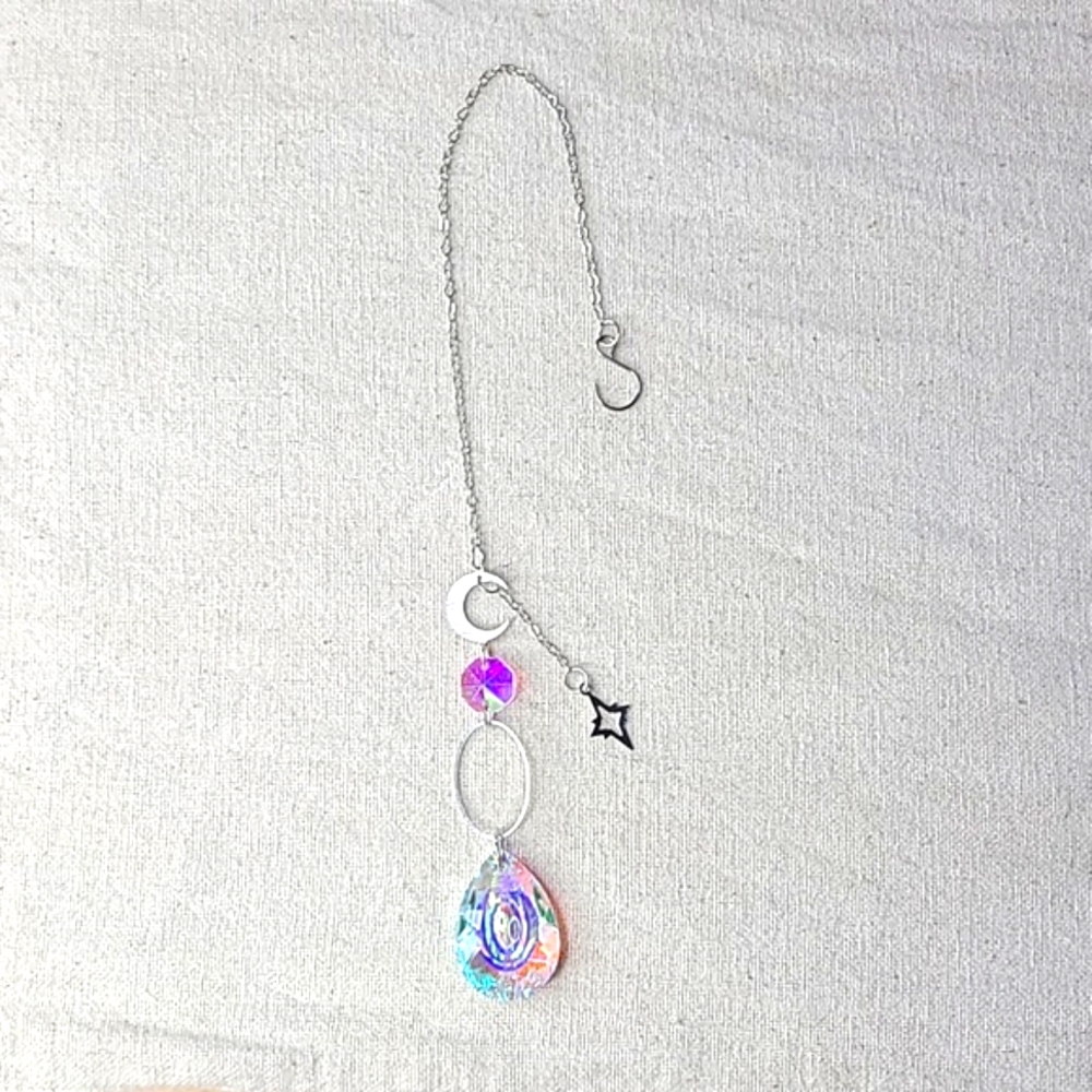 Suncatcher Silver Tone Chain Rainbow Crystal Home Office Indoor Outdoor Decor - Picture 4 of 4